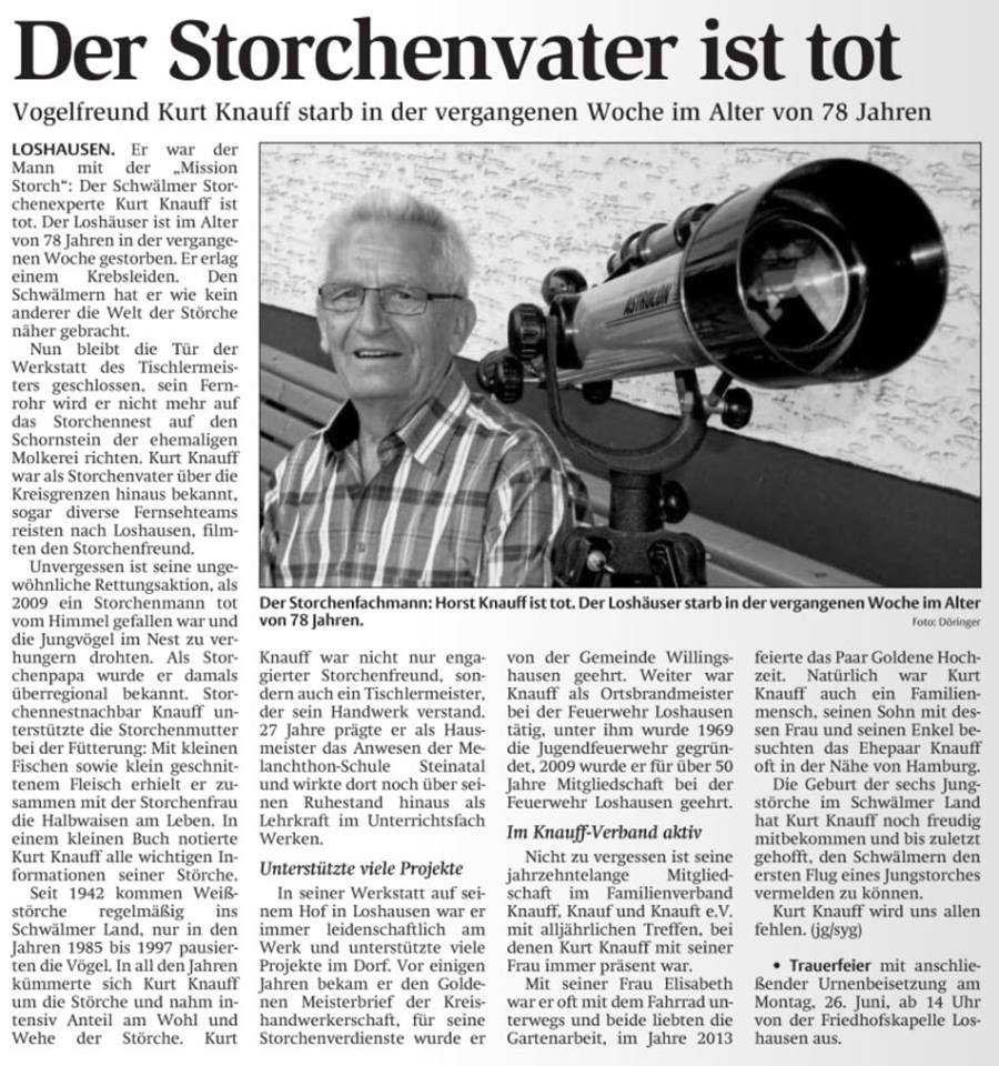 19399572_1263280163793942_2758276694315893297_n HNA zum Tod von Storchenvater Kurt Knauff